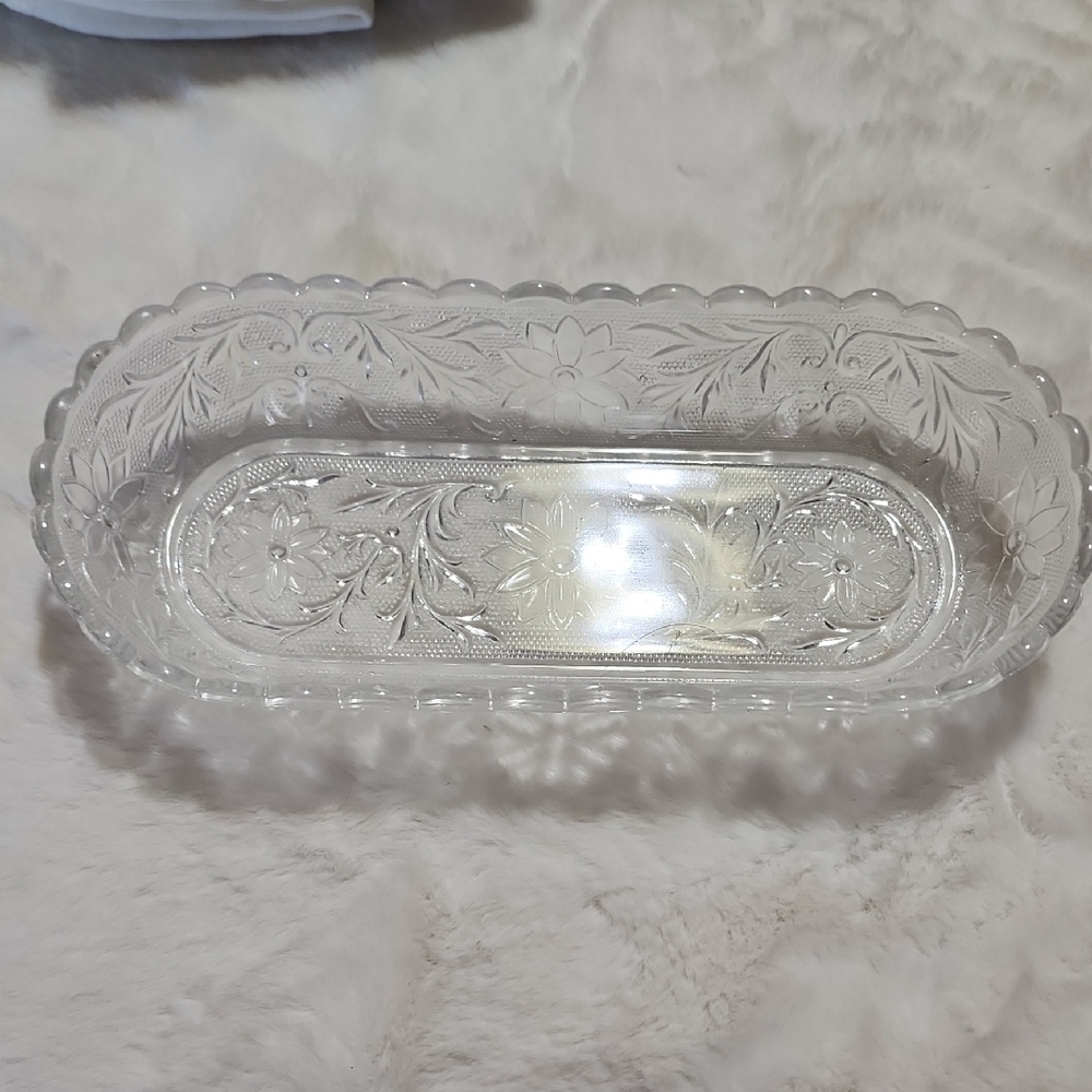 Elegant Clear Glass Floral Tray